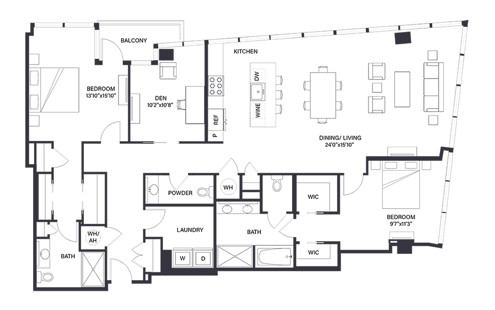 Currituck - 2 bedroom floorplan layout with 2.5 baths and 1949 square feet.