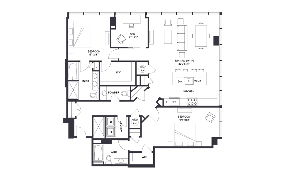Diamond - 2 bedroom floorplan layout with 2.5 baths and 1770 square feet.