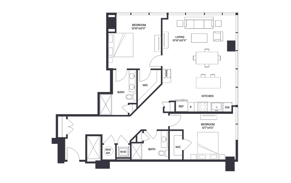 Tangier - 2 bedroom floorplan layout with 2 baths and 1263 square feet.